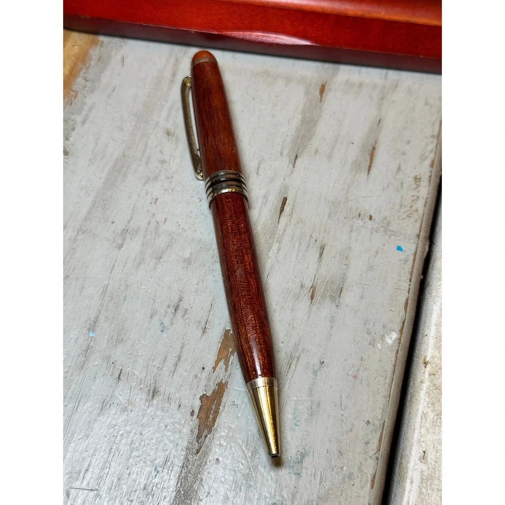 Handcrafted Wooden Refillable Ballpoint Pen Matching Case Likely Rosewood Finish